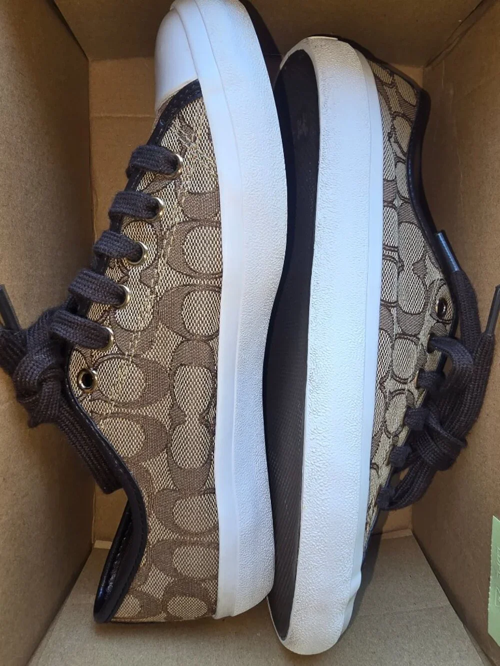 Coach Empire Signature Canvas Sneakers Women's 9B Brown Khaki Low Top A00248